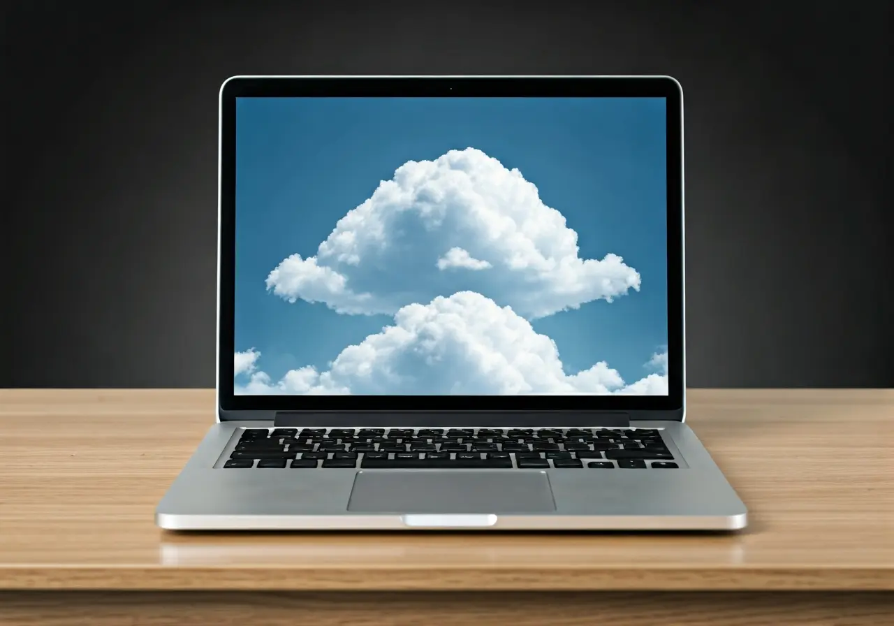Laptop displaying a blue sky with clouds, symbolizing remote IT services and cloud computing for local businesses.