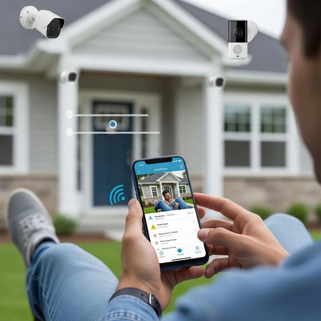 Homeowner monitoring wireless alarm system via smartphone